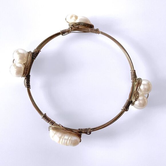 Freshwater Pearl Wire Wrapped Bangle Bracelet - Picture 2 of 5